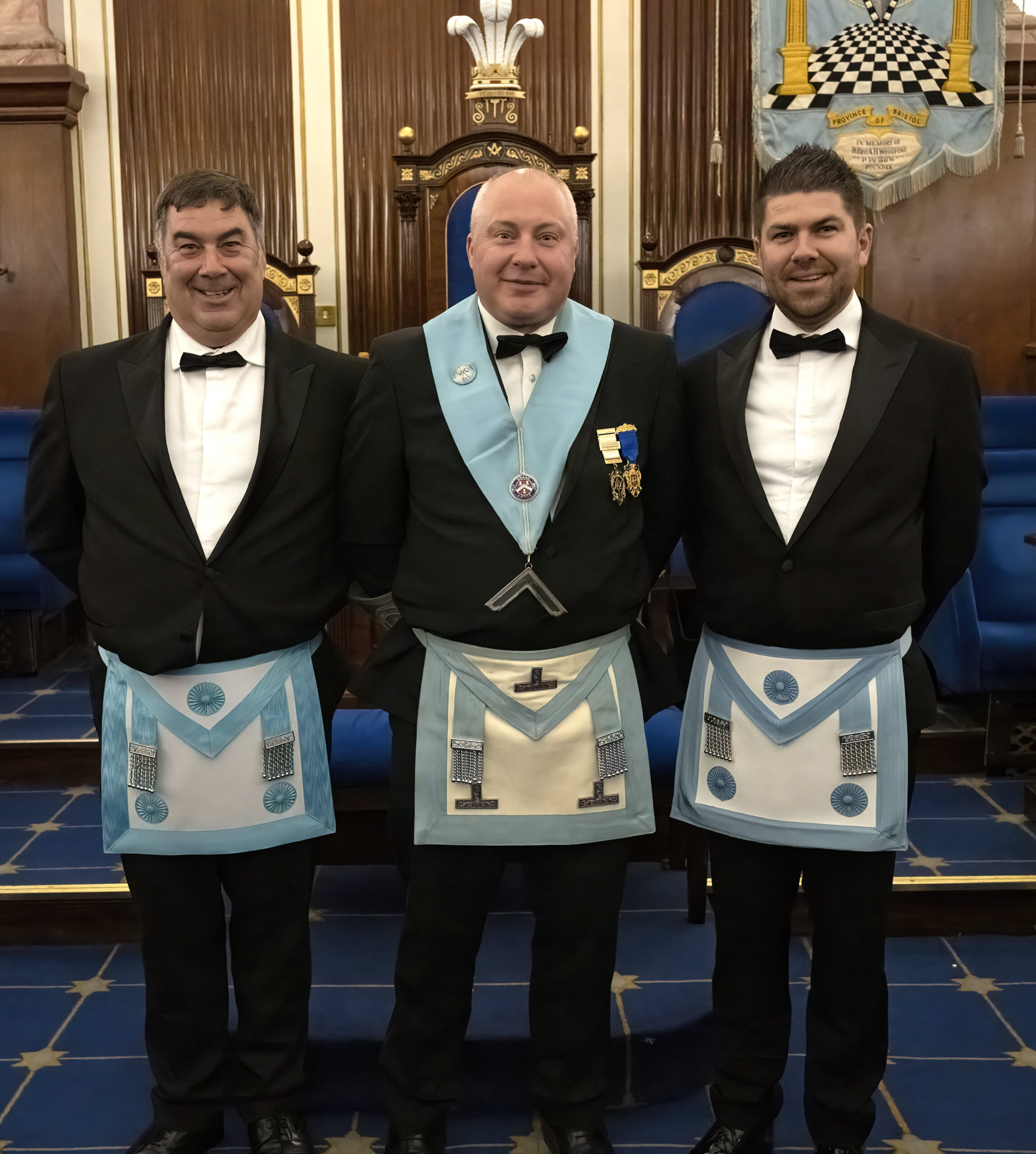 Worshipful Master Bro. L. Botterill with newly raised Master Masons Bro Christopher B. and Bro Callum B.(Lewis)