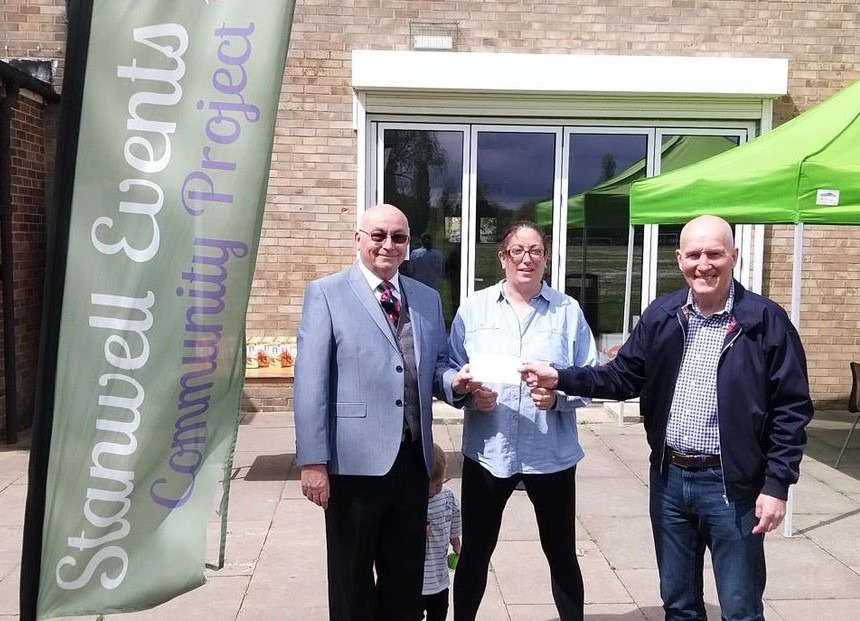 L to R: Br Iain Raymond, Charity Steward, Anna Marie, Unit Manager, W. Bro Steve Larkin Prov GStdB