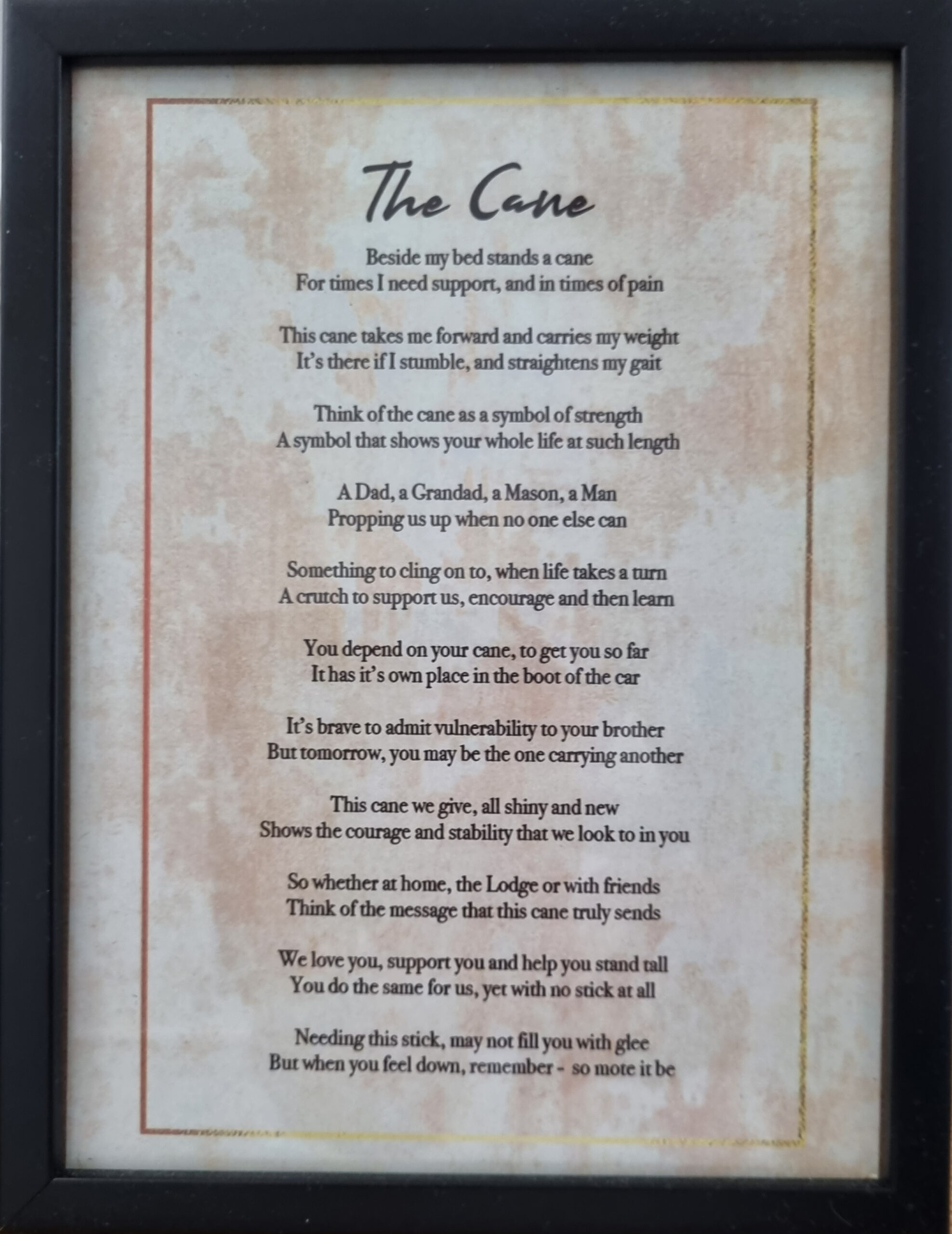 The framed words from Emily to her Dad