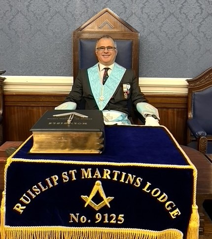 The newly Installed Master of Ruislip St Martin's W. Bro Paul Averkiou