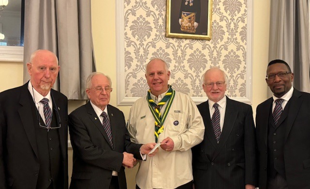Left to Right E. Companions Michael Purdy PPGSN, John Clark PPGStB , Peter Swatton (1st Harefield Scout Group), Ken Haslar PPGSN and George Fraser. 