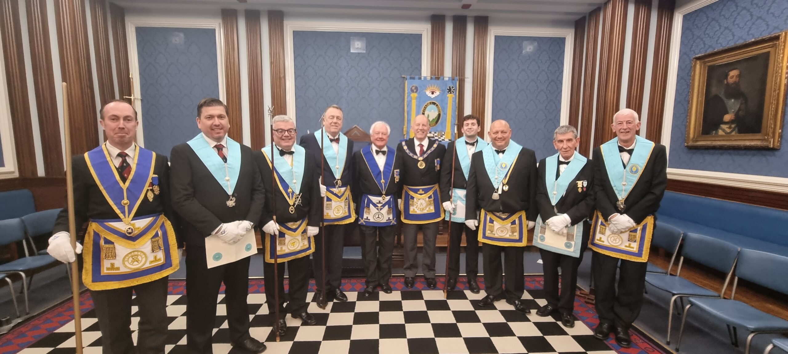 Members of Citadel Lodge 1897 with W. Bros Paul Sully PAGSwdB APGM and Frankie Whelan-Mellor PProvDepGDC.