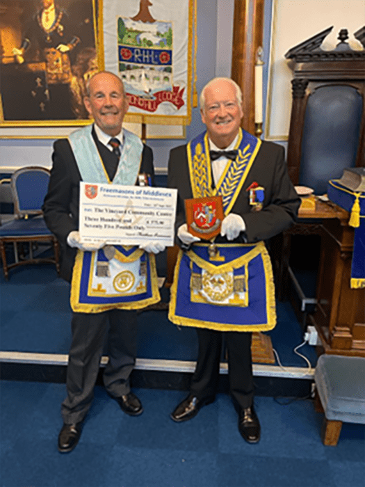 W. Bro Peter Gledhill & W. Bro Graham Cooley - Cheque Presentation.