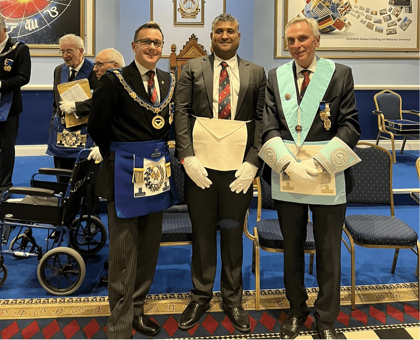 W. Bro Ian Ferguson PAGStdB, APGM with Bro Pratik Patel - and W. Bro Marek Wojcik WM