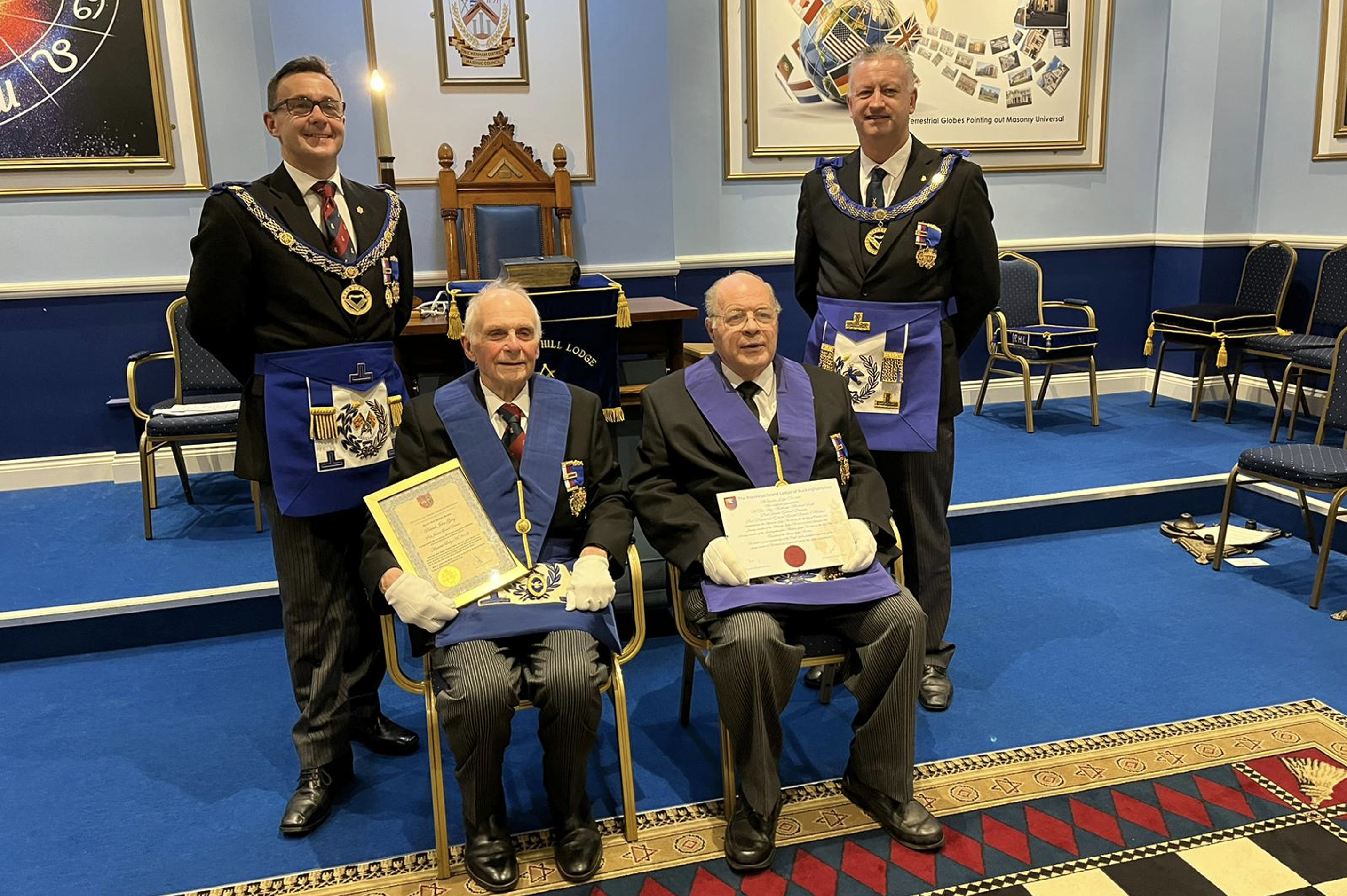 W. Bro Ian Ferguson APGM (Middx),  W. Bro Matthew Eaton APGM (Bucks)
WBro Patrick Gray PJGD      WBro Roy Serle PJGD
