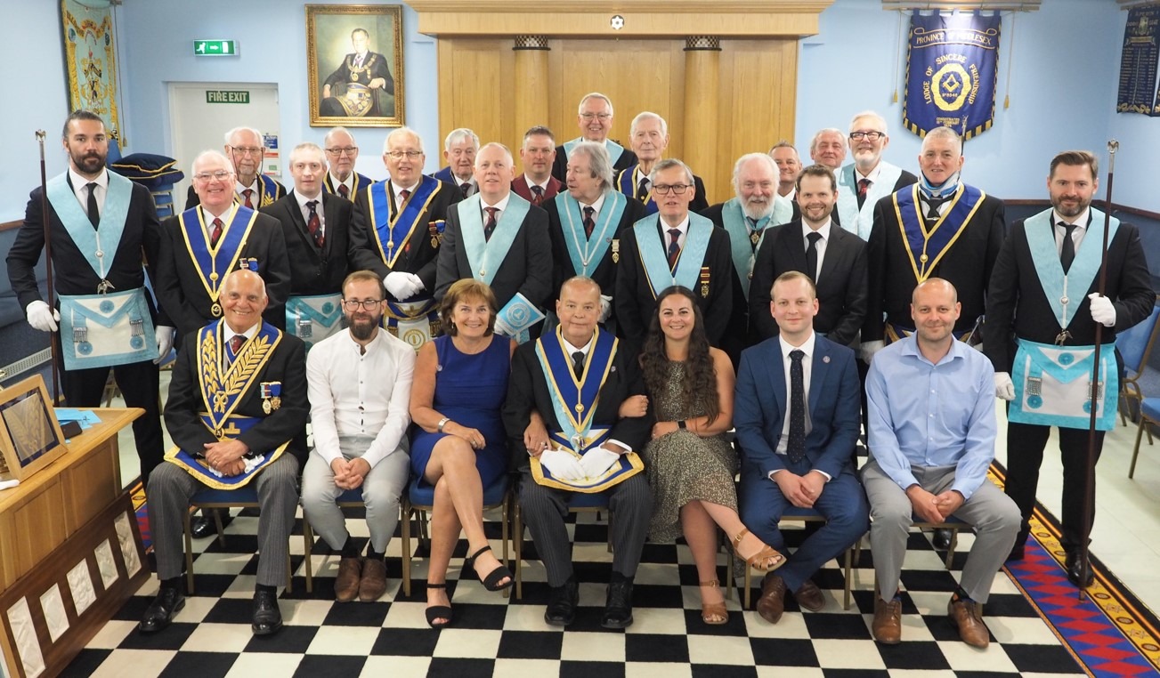 W. Bro Tony McCarron PPrJGW with family and Brethren.