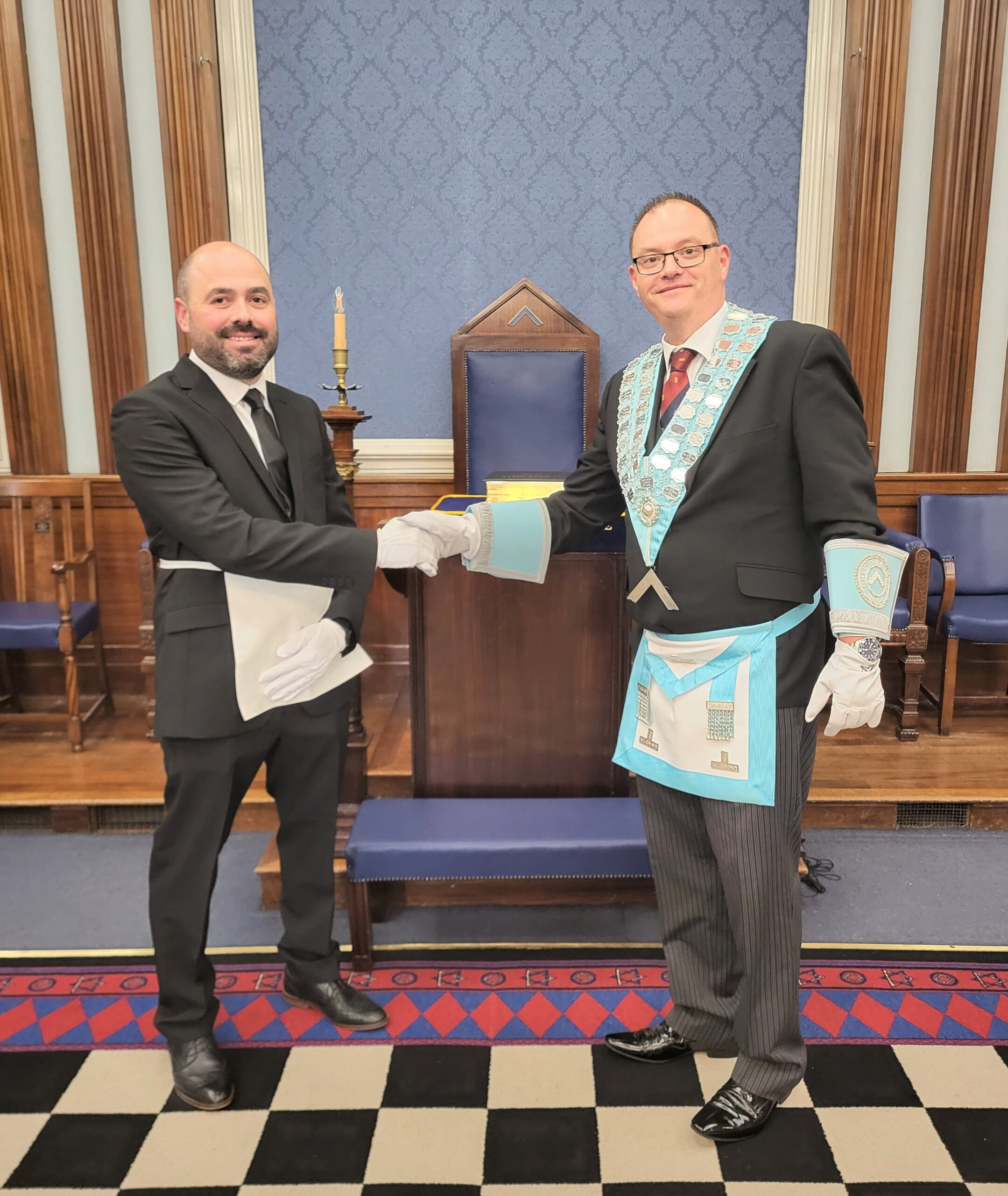 Worshipful Master W. Bro Greg Keane and new initiate Bro Steve Caskey.