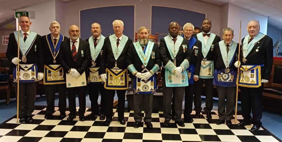 Members of Gothic Lodge wearing their Centenary jewels, and their guests.
