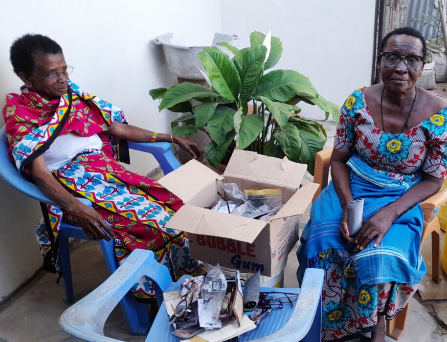 Two local ladies who received reading glasses.